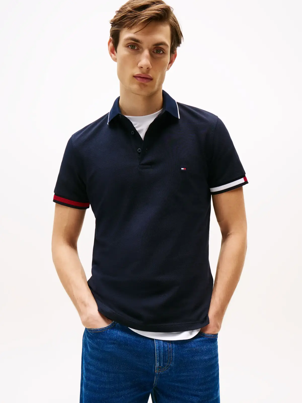 Tommy Hilfiger FLAG CUFF SLIM FIT P, DW5 Siyah Erkek T-Shirt & Polo