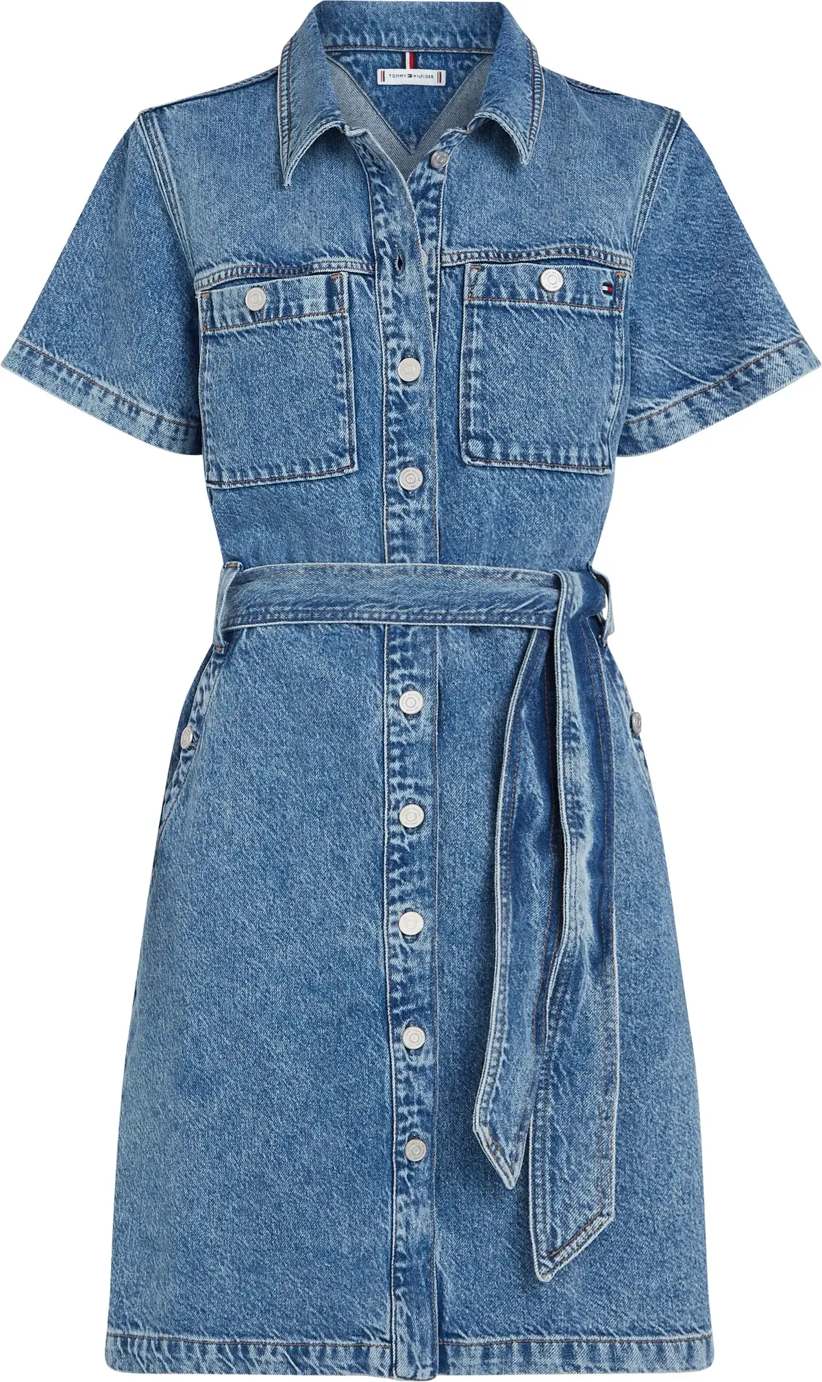 Tommy Hilfiger DNM SS KNEE BELTED D, 1A8 Mavi Kadın Elbise-Etek