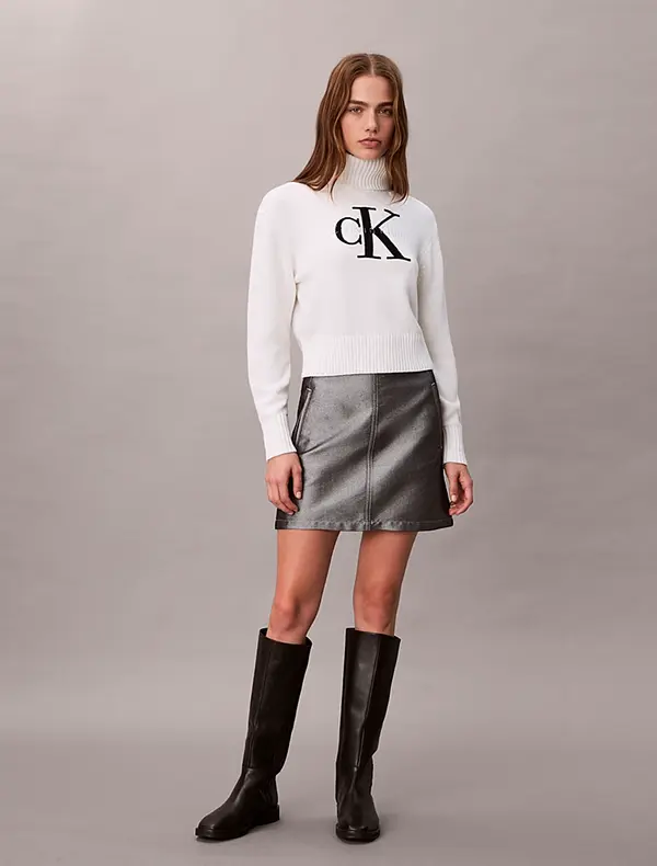 Calvin Klein CHENILLE MONOLOGO SWEATER Beyaz Kadın Sweatshirt