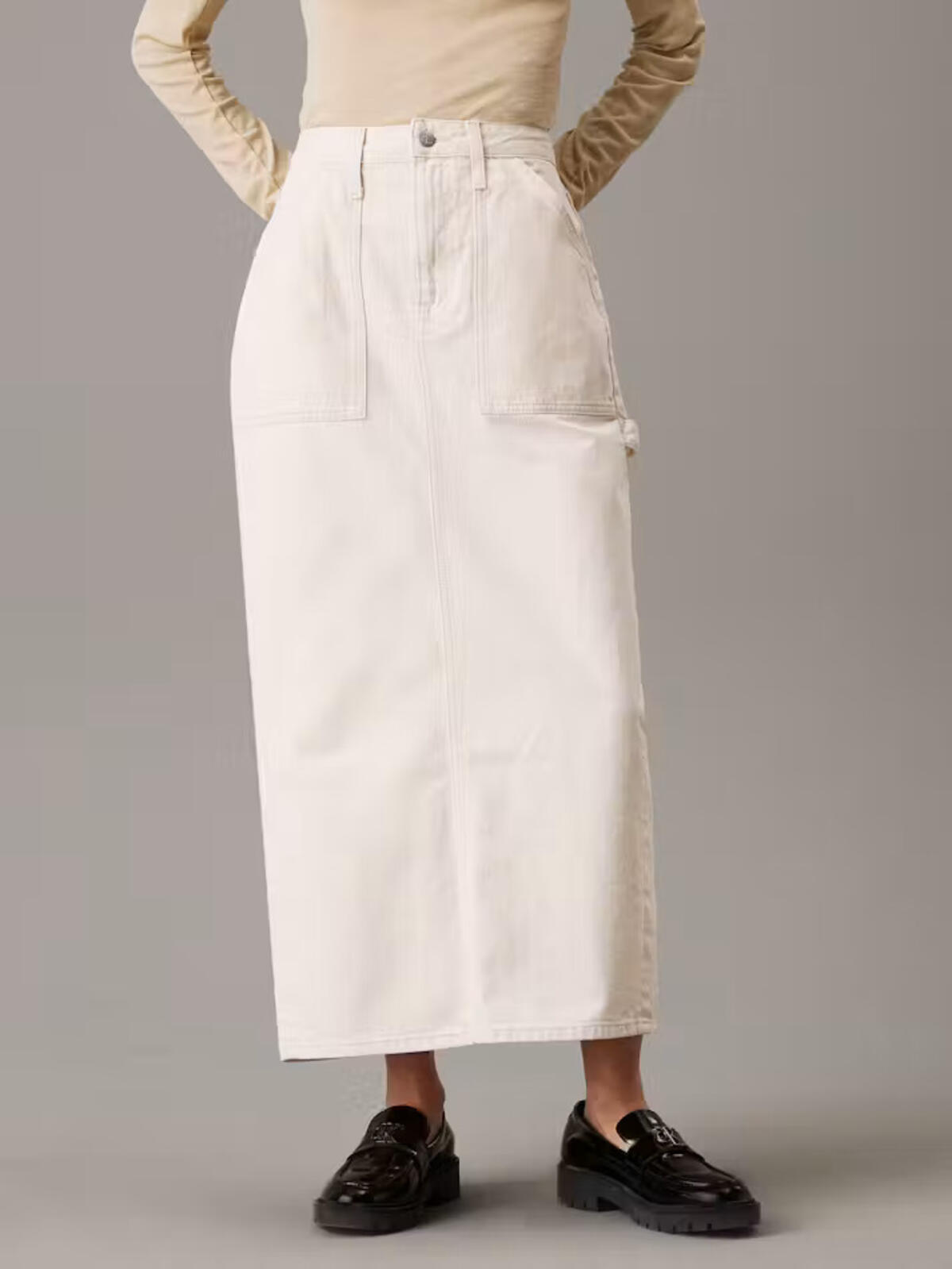 Calvin Klein MAXI SKIRT CARGO POC, 1AA Krem Kadın Etek