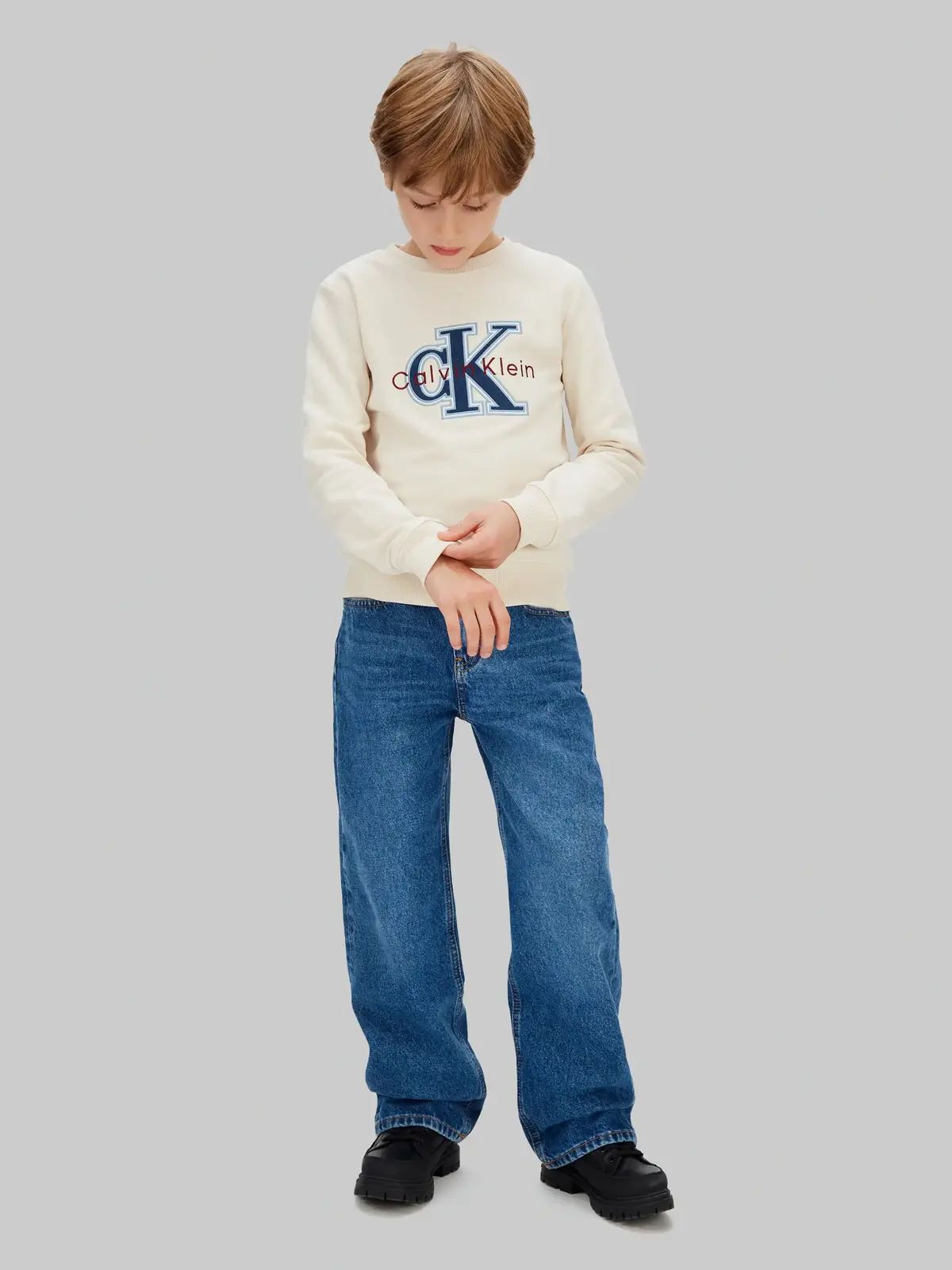 Calvin Klein FESTIVE MONO SWEATSH Krem Erkek Çocuk Sweatshirt