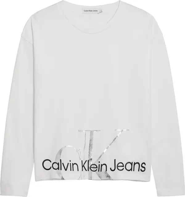 Calvin Klein METALLIC MONOGRAM LS Kadın Beyaz T-Shirt