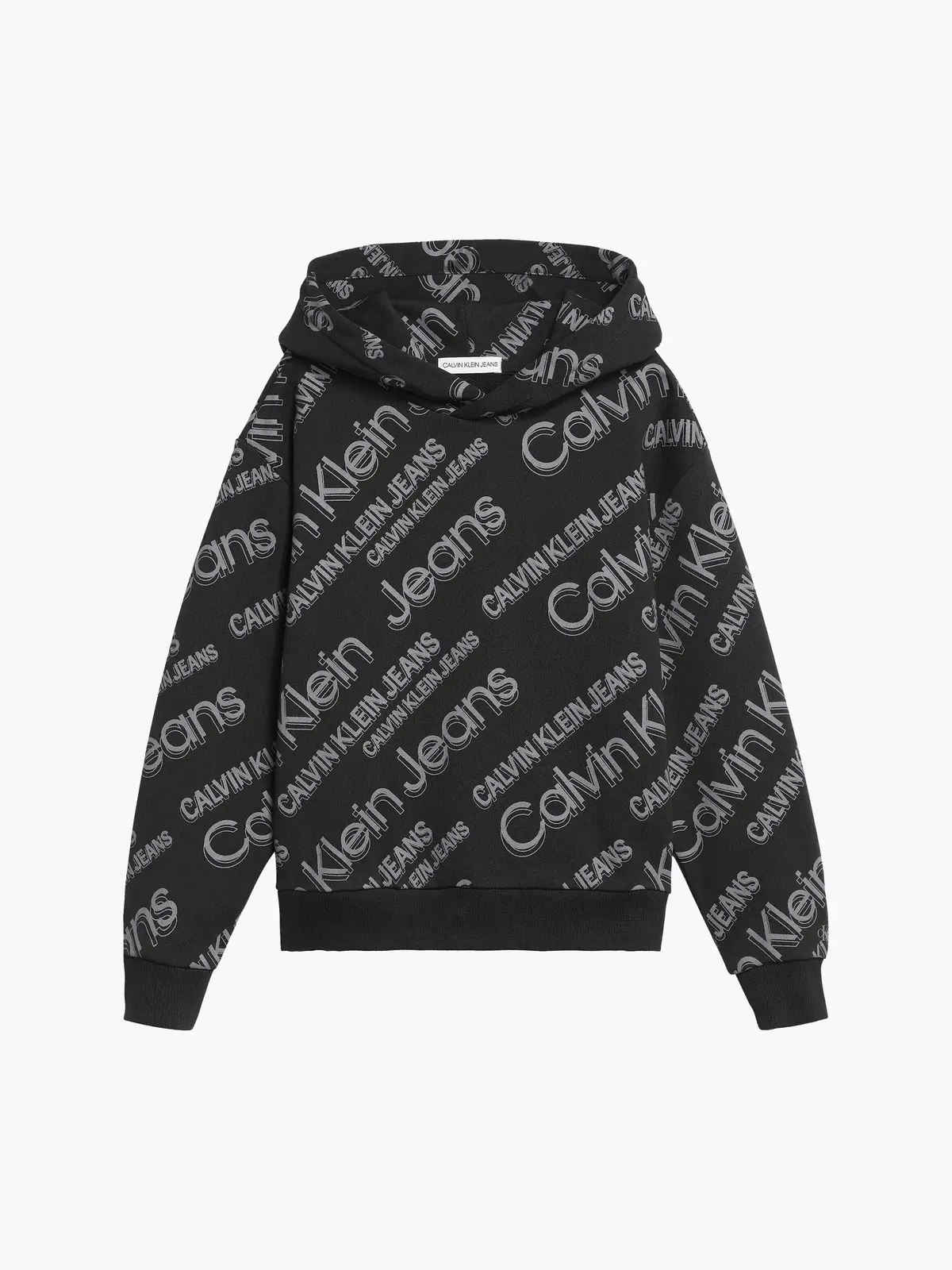 Calvin Klein SLANTED AOP LOGO REL Erkek Siyah Hoodie