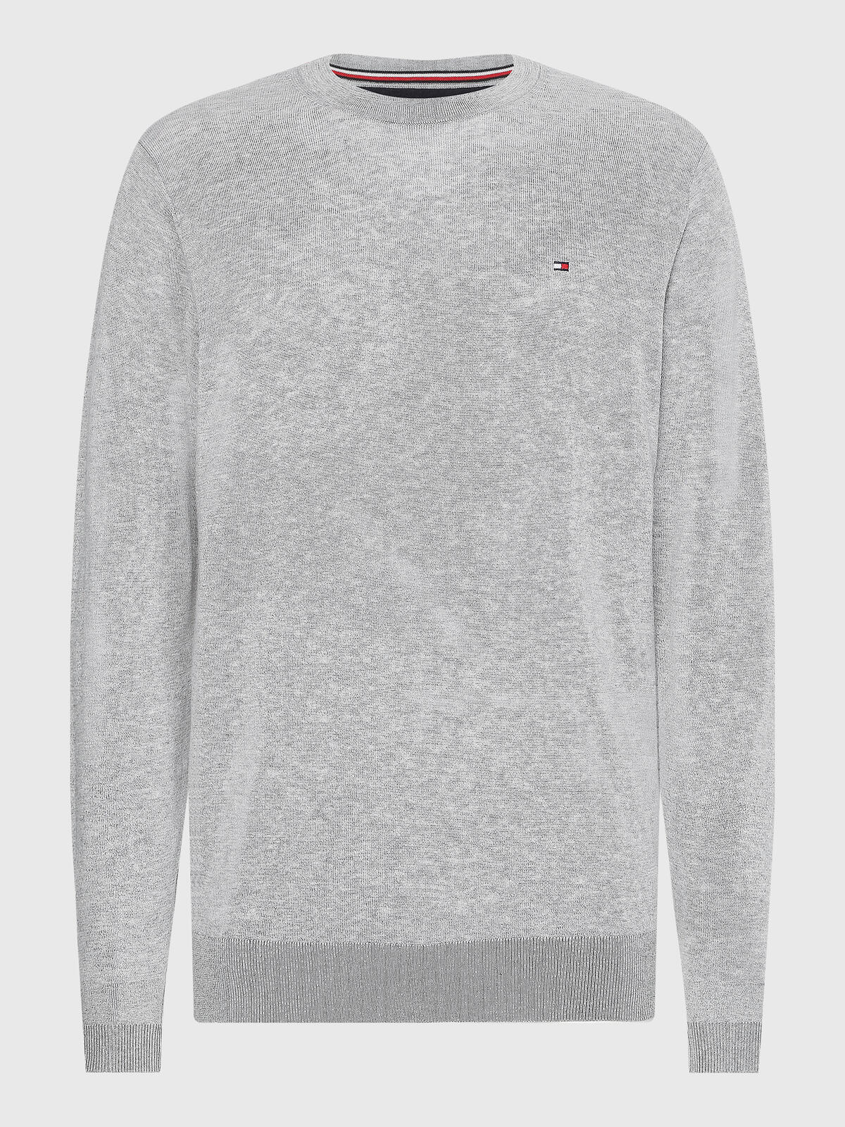 Tommy Hilfiger CORE COTTON-SILK CNE Erkek Gri Kazak