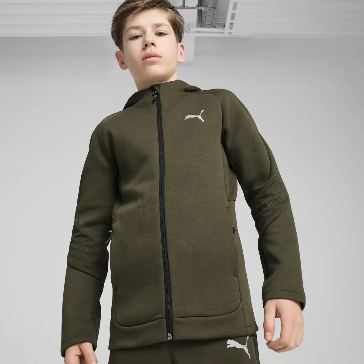 PUMA EVOSTRIPE FZ Hoodie DK Yeşil Erkek Çocuk Sweatshirt