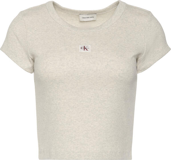 Calvin Klein A- WOVEN LABEL 2X2 RIB BABY TEE Gri Kadın T-Shirt