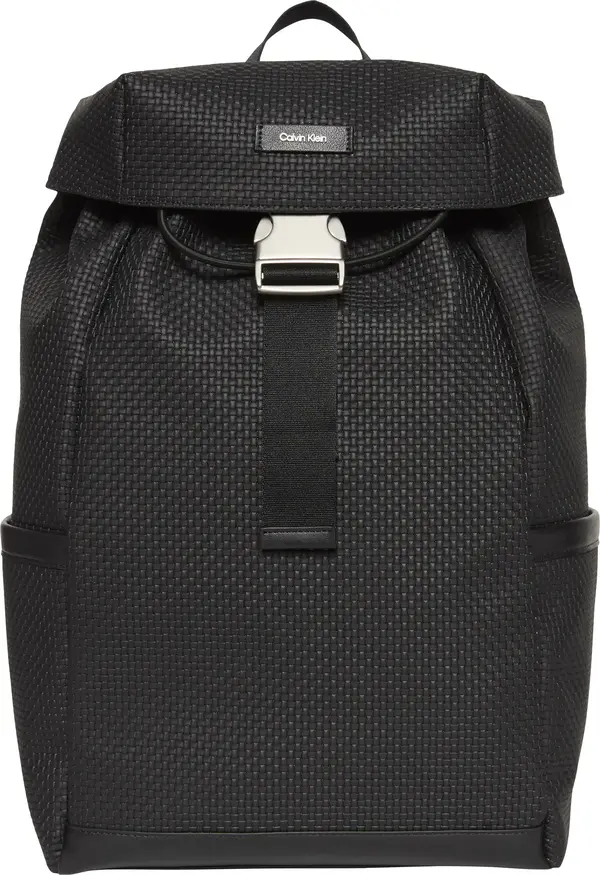 Calvin Klein EMBOSSED WOVEN FLAP BACKPACK Erkek Siyah Sırt Çanta