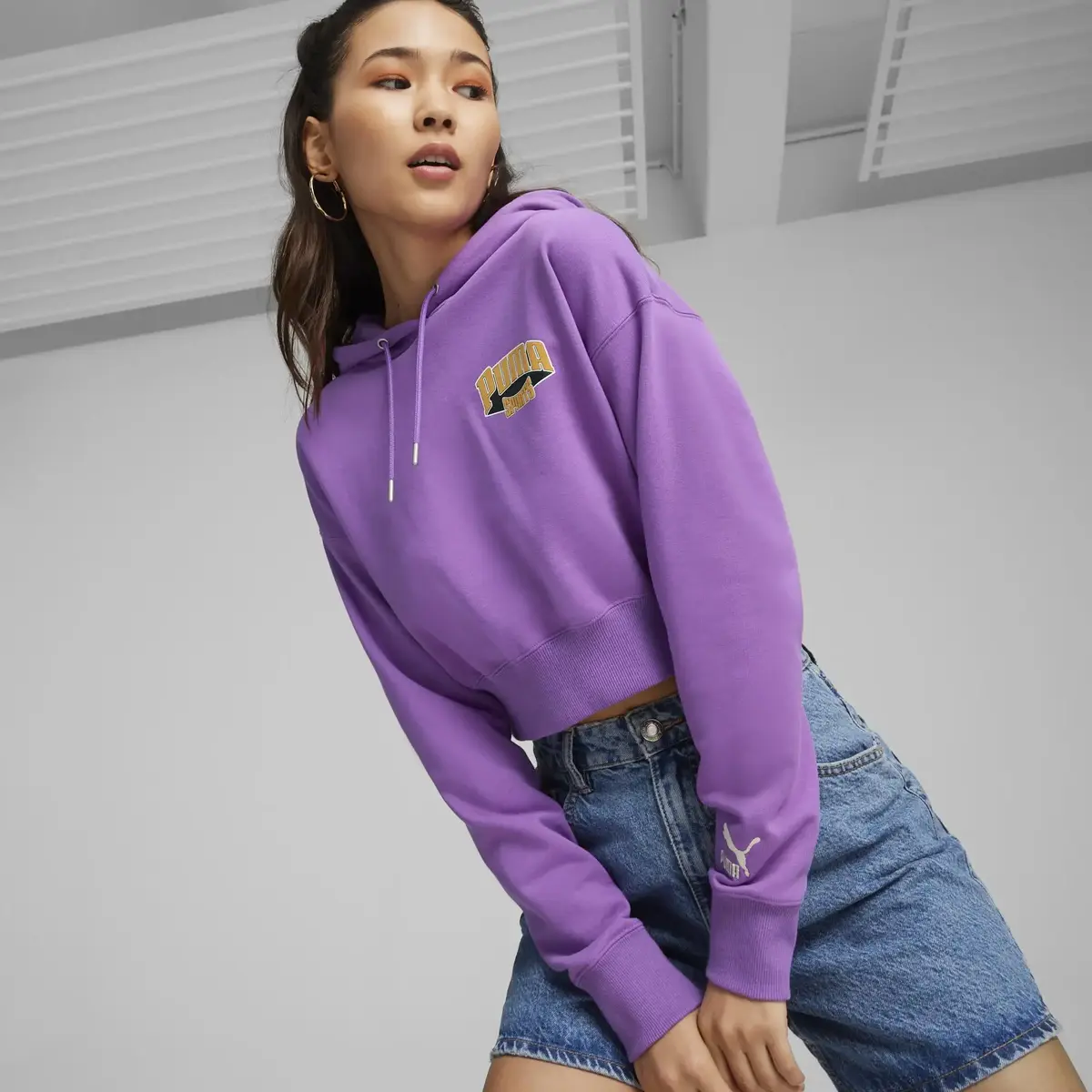 Puma PUMA TEAM Cropped Hoodie Mor Kadın Hoodie