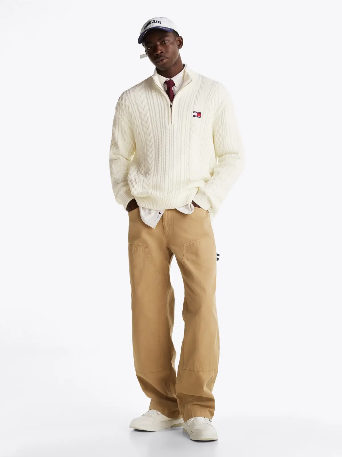 Tommy Hilfiger TJM REG CABLE S FLAG Erkek Beyaz Kazak