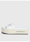 Calvin Klein FLATFORM SANDAL MET, 0F9 Beyaz Kadın Terlik