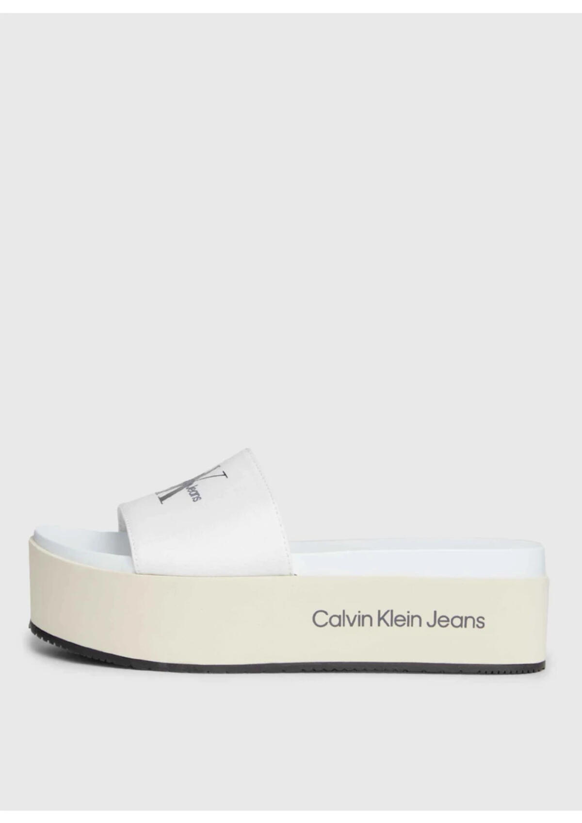 Calvin Klein FLATFORM SANDAL MET, 0F9 Beyaz Kadın Terlik
