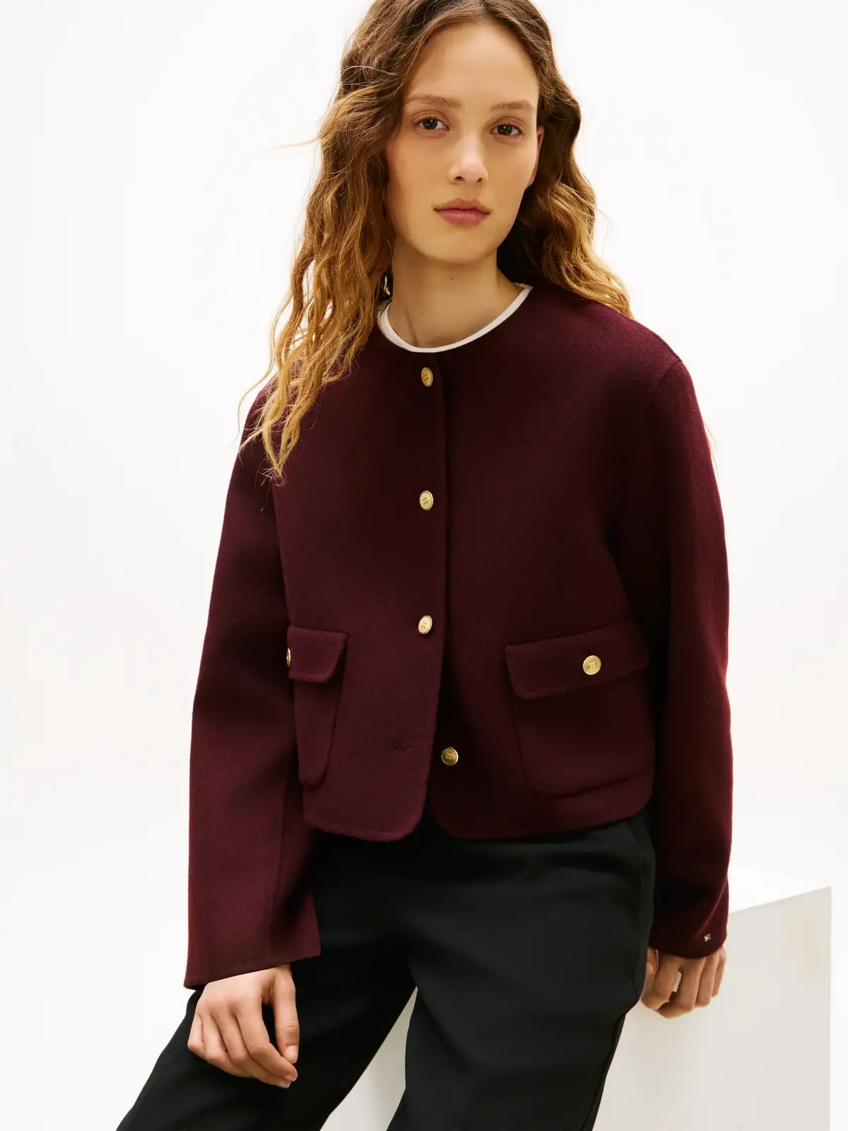 Tommy Hilfiger DF WOOL BLEND REG LA, XIH Bordo Kadın Ceket