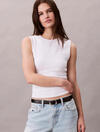 Calvin Klein SL REFINED RIB EMBLE, YAA Beyaz Kadın Bluz