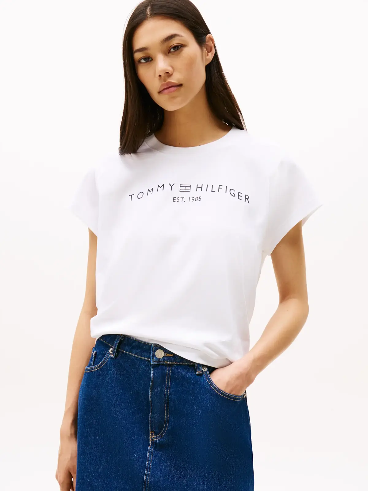 Tommy Hilfiger MDRN CAP SLV CORP LO, YCF Beyaz Kadın T-Shirt & Polo