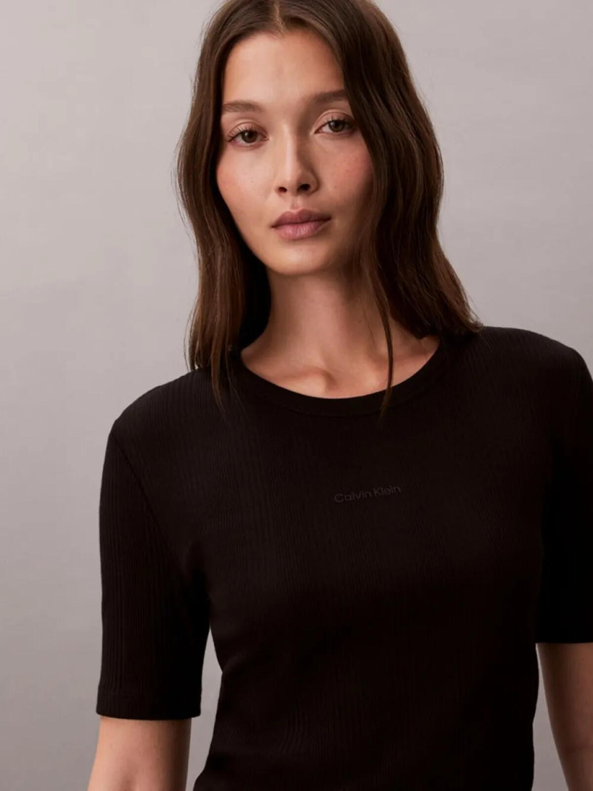 Calvin Klein HS VARIGATED RIB NAN, UB1 Siyah Kadın T-Shirt