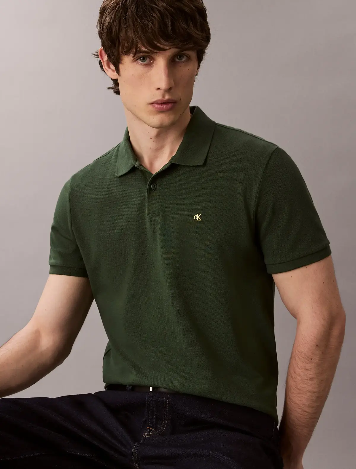 Calvin Klein SS MONOGRAM PIQUE PO, LLG Yeşil Erkek Polo T-Shirt