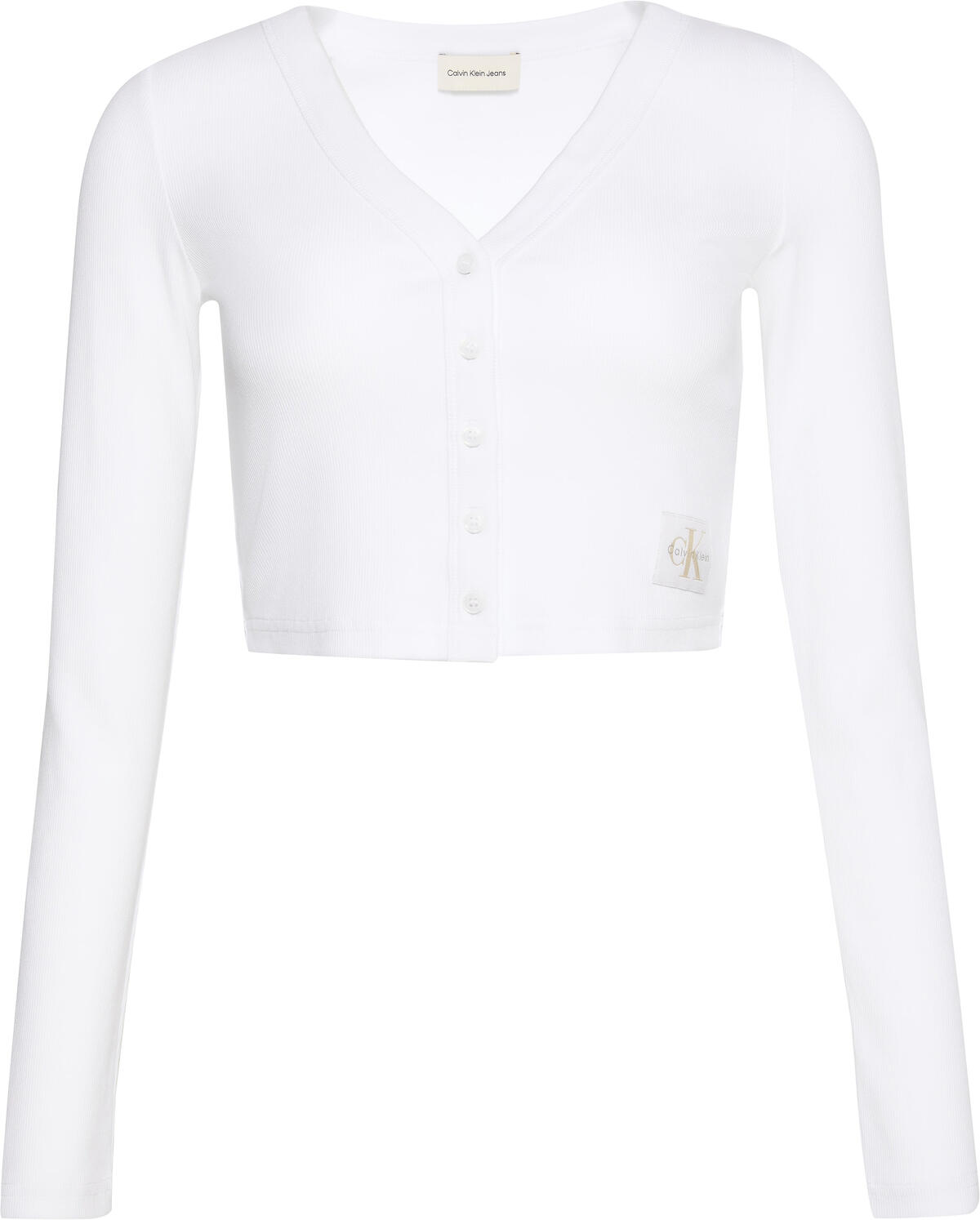 Calvin Klein LS WOVEN LABEL 2X2 COTTON RIB CA Beyaz Kadın T-Shirt Calvin Klein LS WOVEN LABEL 2X2 COTTON RIB CA Beyaz Kadın T-Shirt