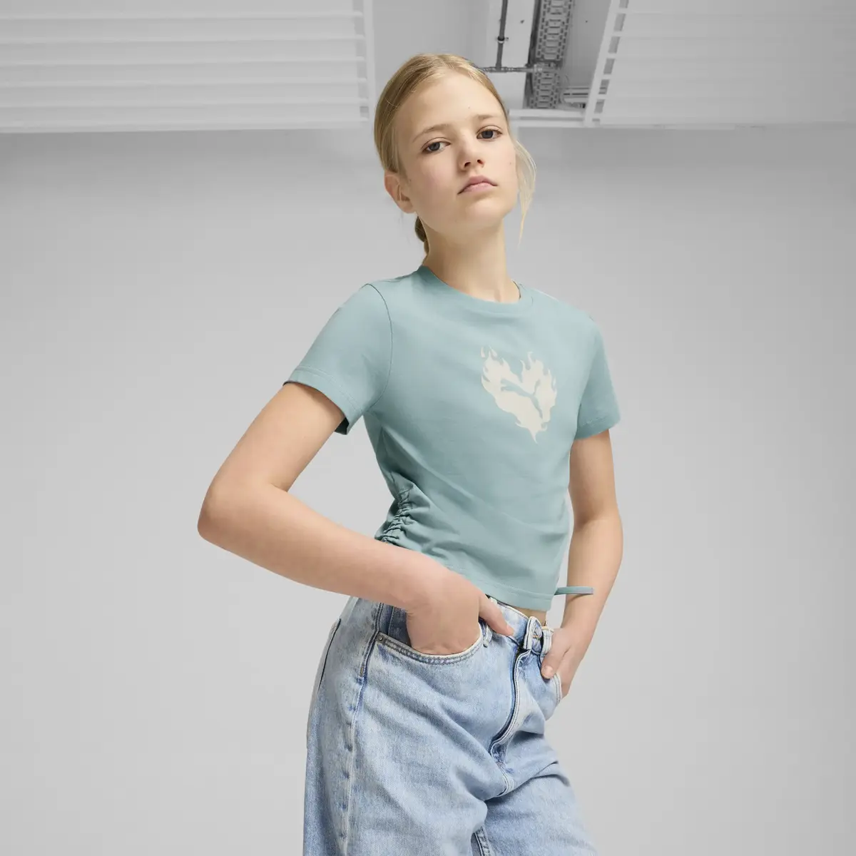 Puma FLAMING LOVE Knotted Tee Mavi Çocuk Unisex T-Shirt & Polo