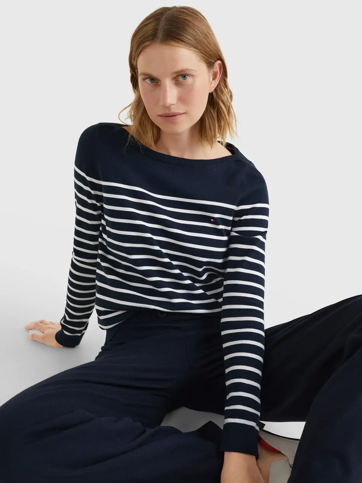 Tommy Hilfiger HERITAGE BOAT NECK S Kadın Siyah Kazak