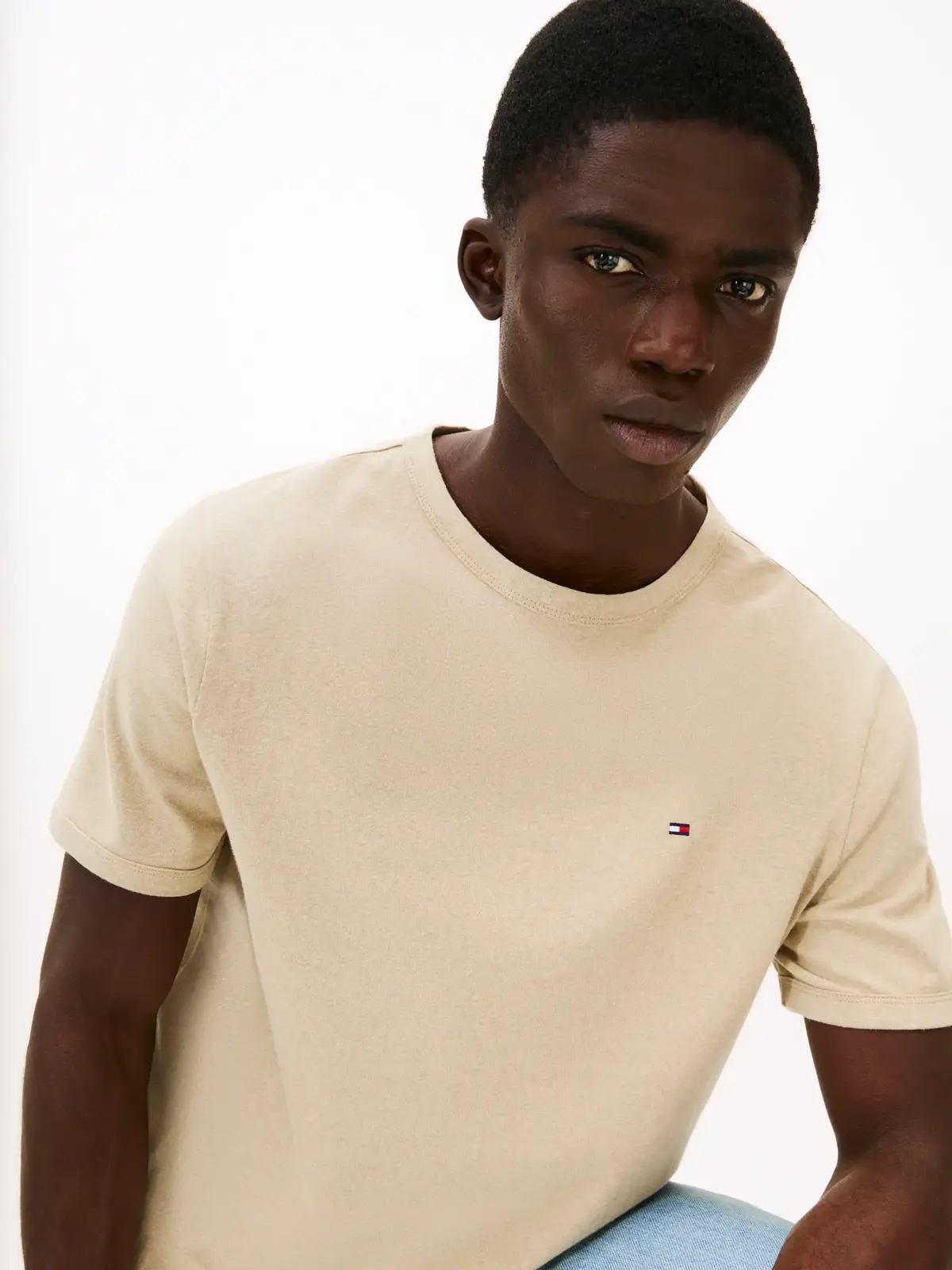 Tommy Hilfiger COTTON LINEN TEE, RBT Bej Erkek T-Shirt & Polo