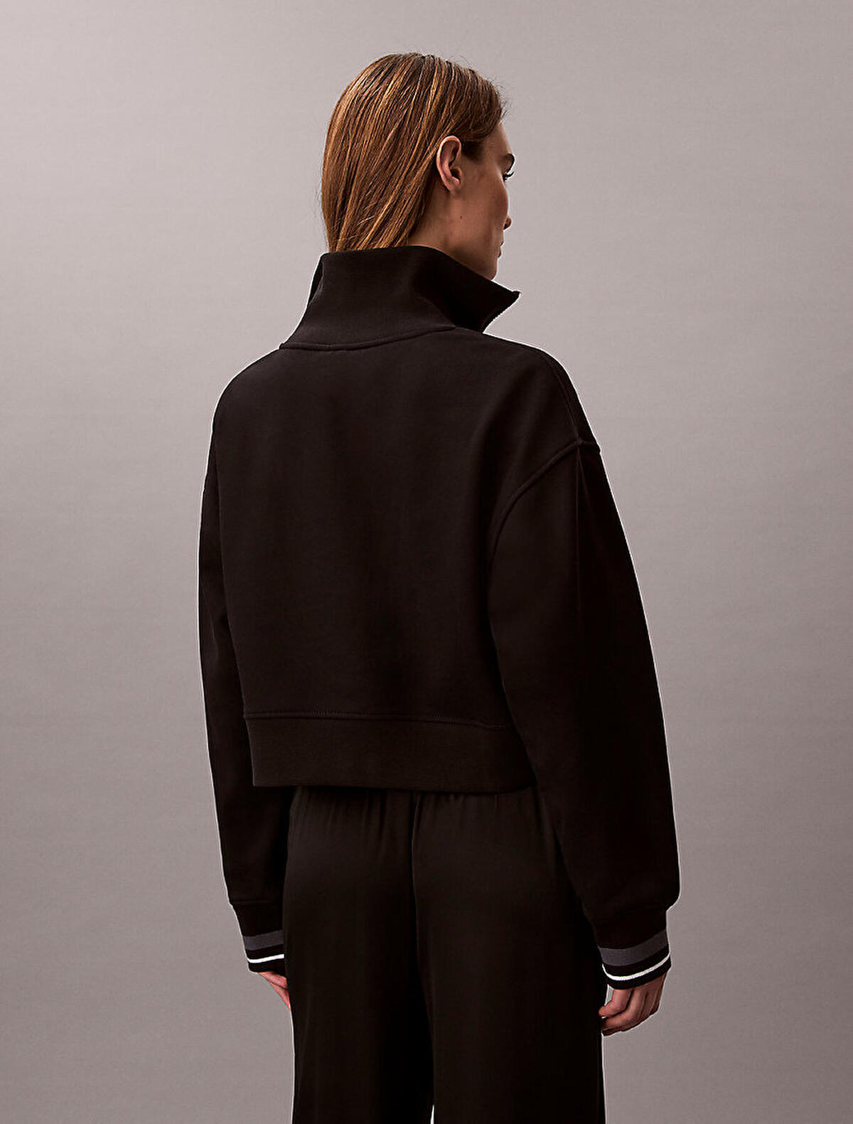Calvin Klein 1/4 ZIP SWEATER WITH, UB1 Siyah Kadın Sweatshirt