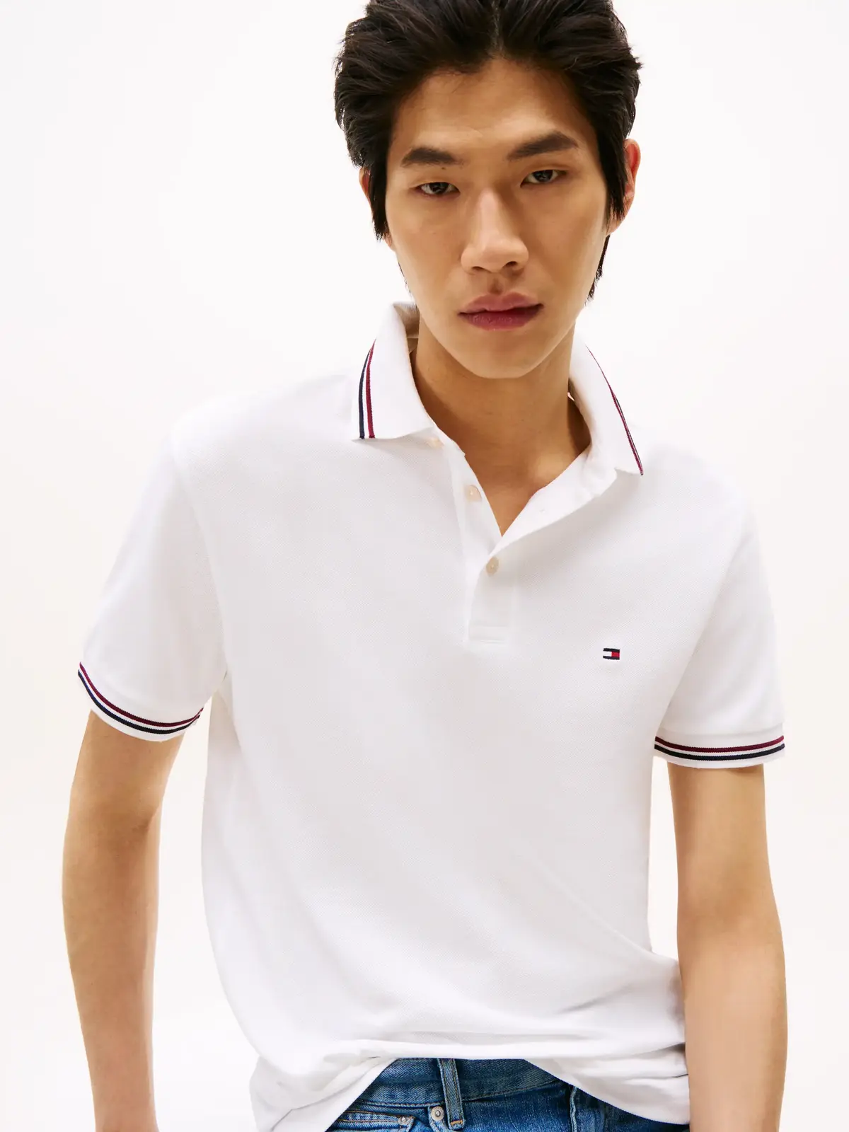 Tommy Hilfiger TIPPED SLIM FIT POLO, YBR Beyaz Erkek T-Shirt & Polo