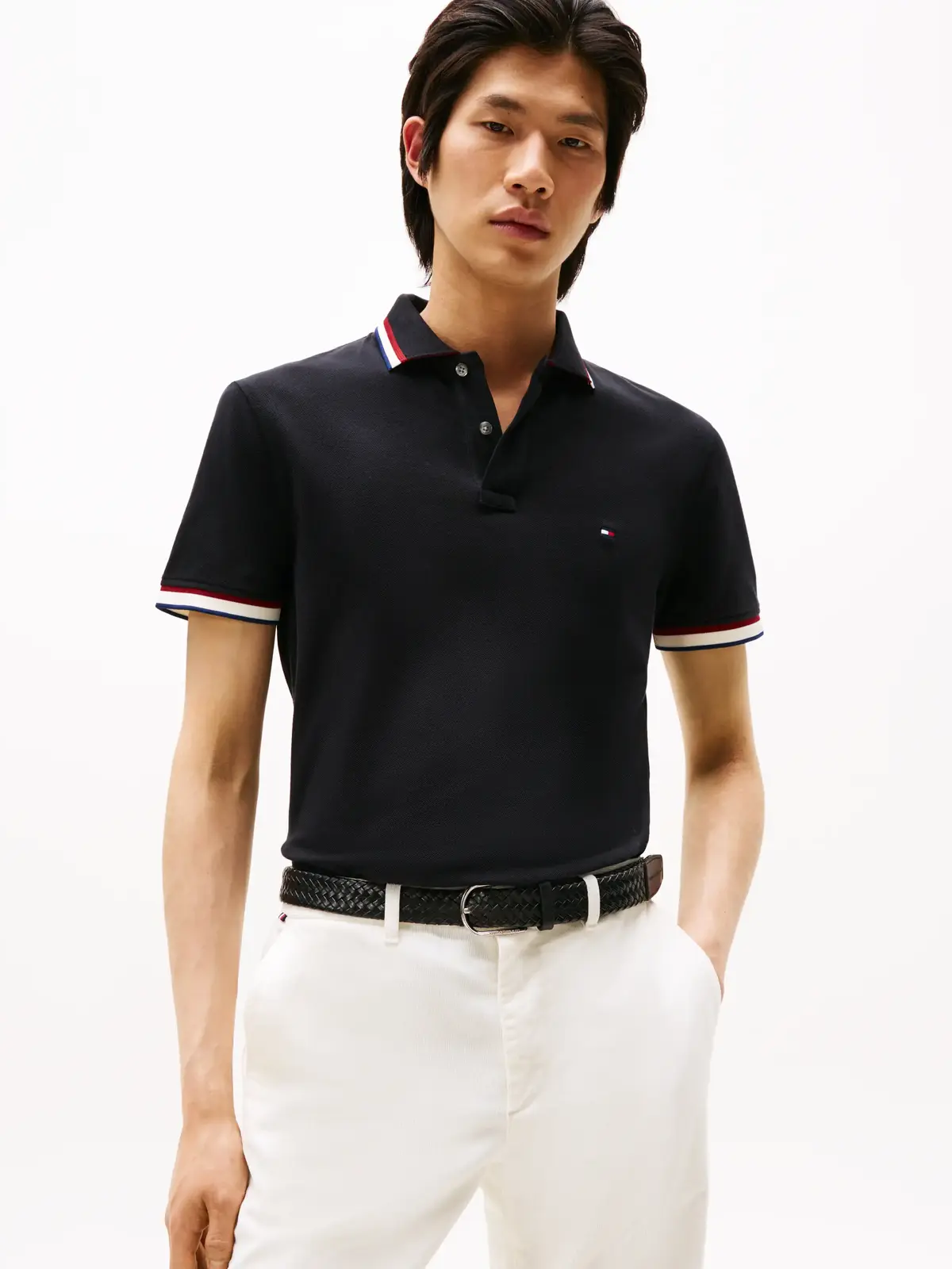 Tommy Hilfiger CUFF INTEREST SLIM F, BDS Siyah Erkek Polo Yaka T-Shirt