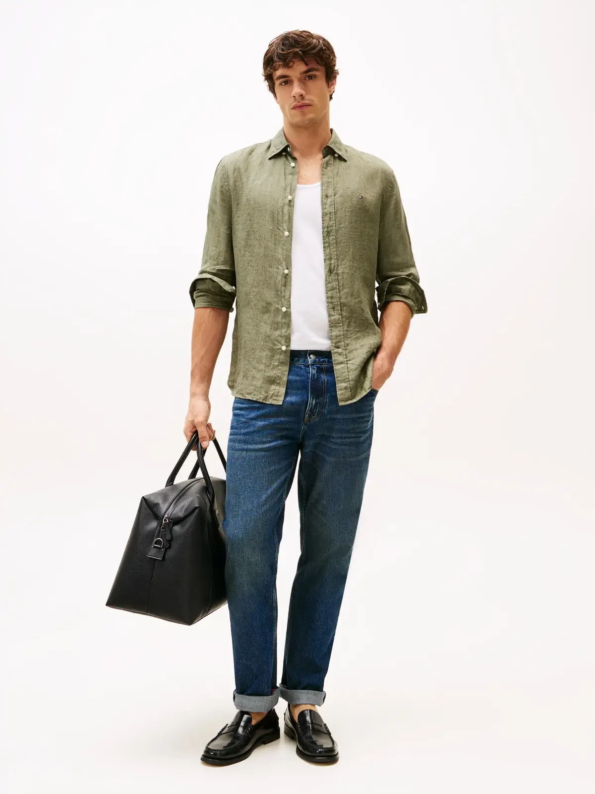 Tommy Hilfiger PIGMENT DYED LI SOLI, PLI Yeşil Erkek Gömlek