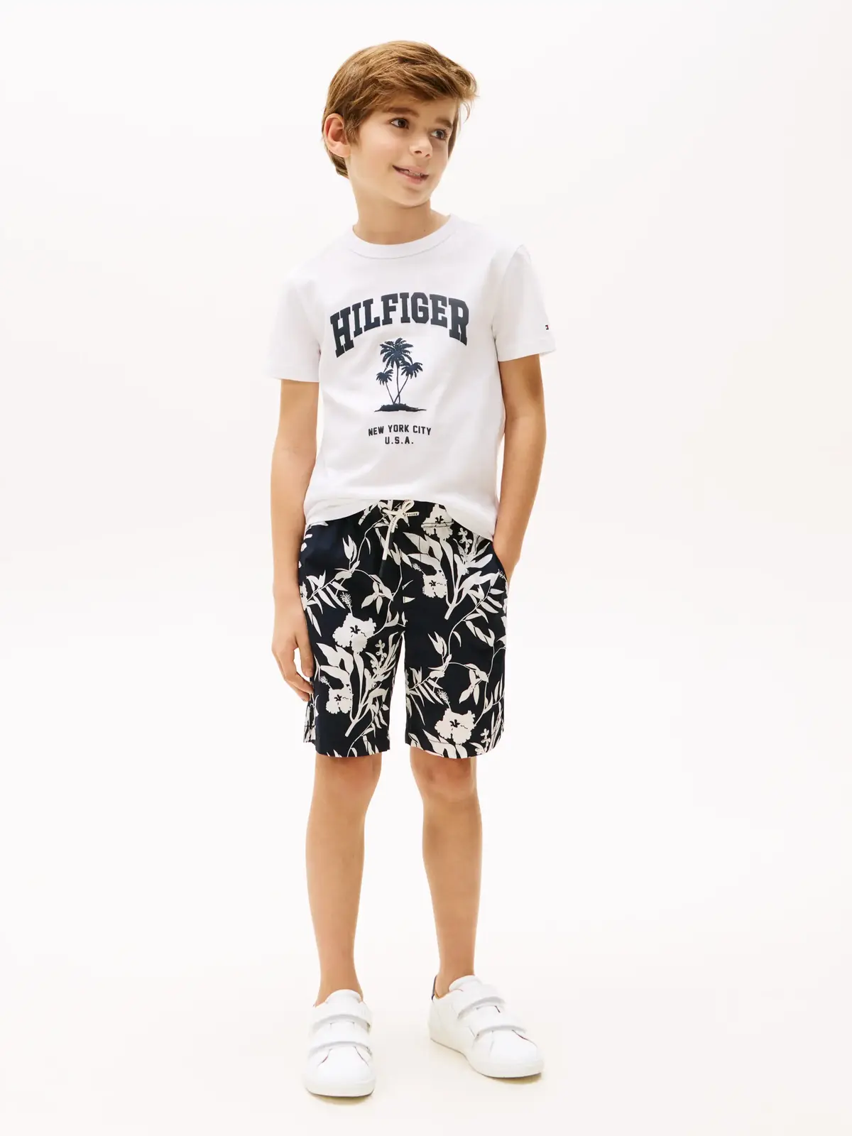 Tommy Hilfiger HILFIGER PALM PRINT, YBR Beyaz Erkek Çocuk T-Shirt & Polo