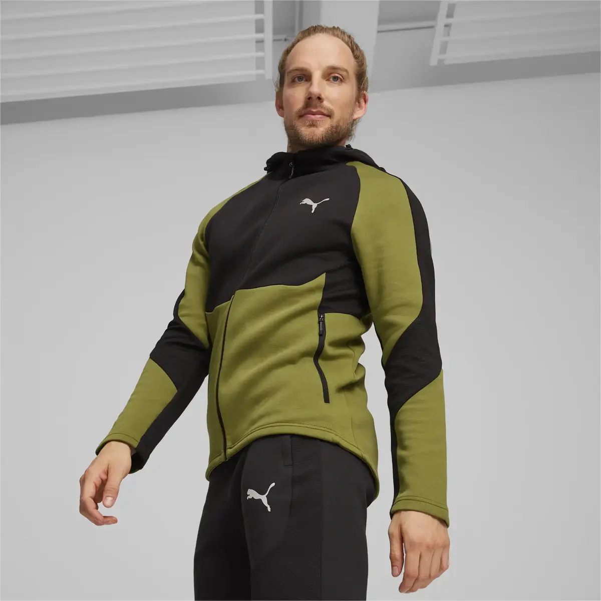 Puma EVOSTRIPE Full-Zip Hoodie DK Yeşil Erkek Sweatshirt