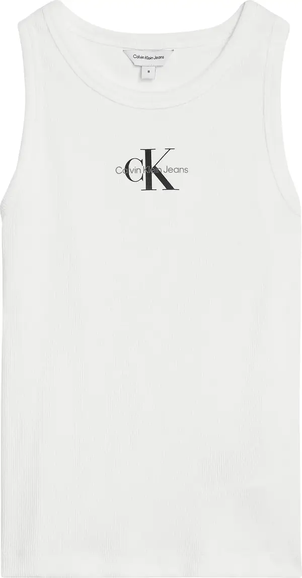 Calvin Klein MONOGRAM RIB SLEEVEL Kadın Beyaz T-Shirt