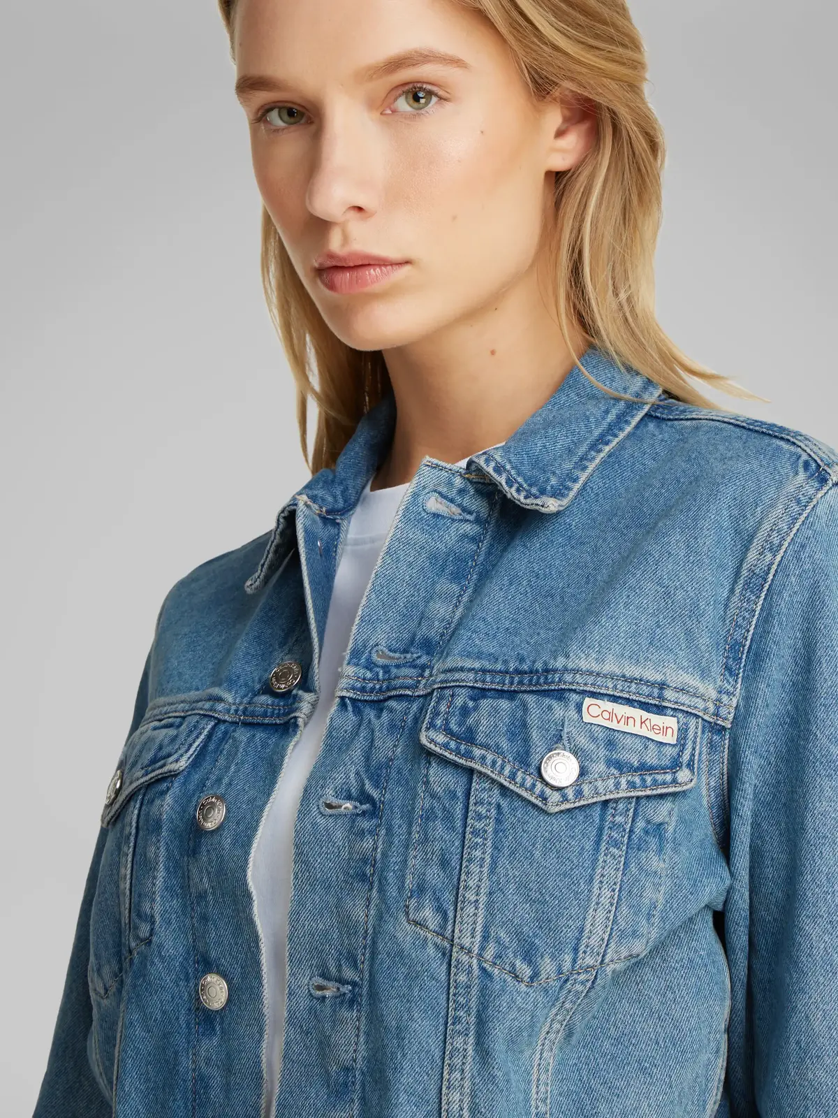 Calvin Klein CROPPED 90'S DENIM J, 1A4 Mavi Kadın Kot Ceket