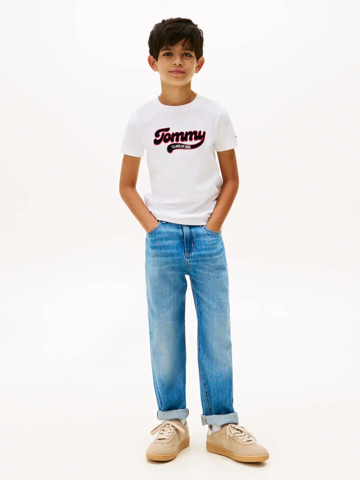 Tommy Hilfiger Varsity Interlock Knit Logo Beyaz Erkek Çocuk T-Shirt