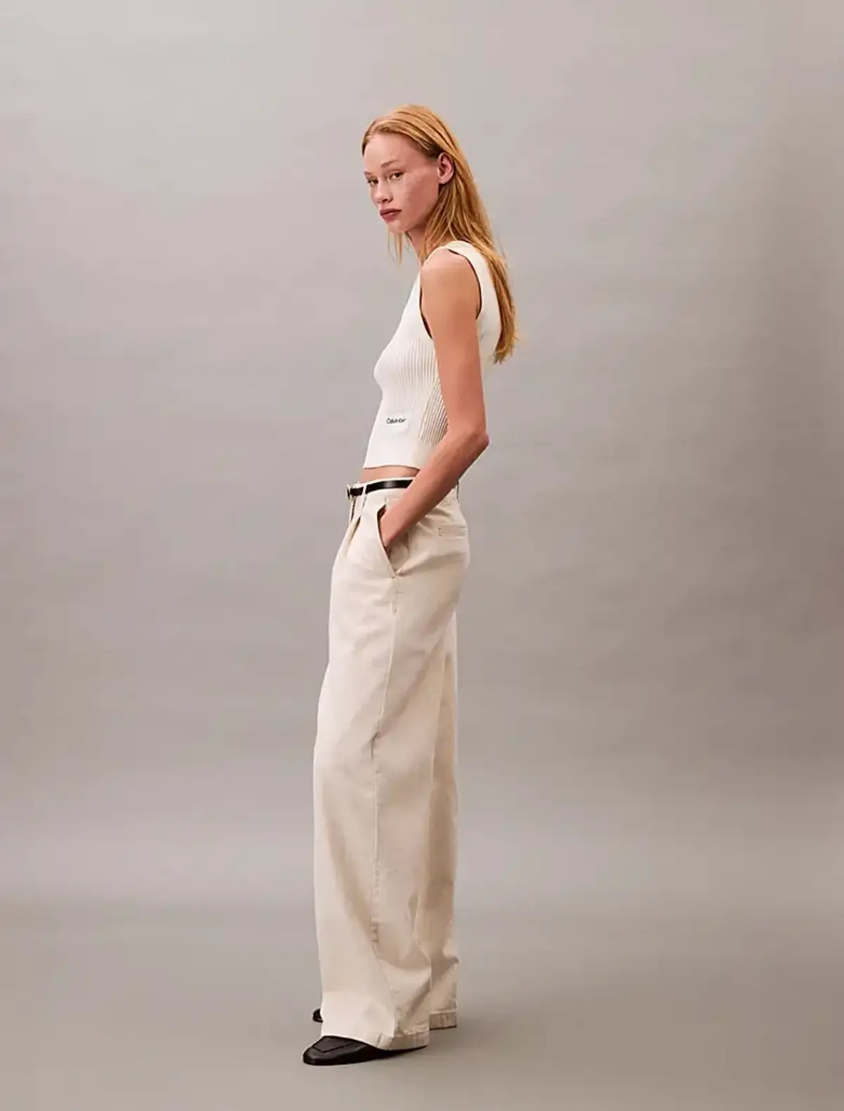 Calvin Klein A- Viscose Nylon Crew Neck Vest Bej Kadın Kazak