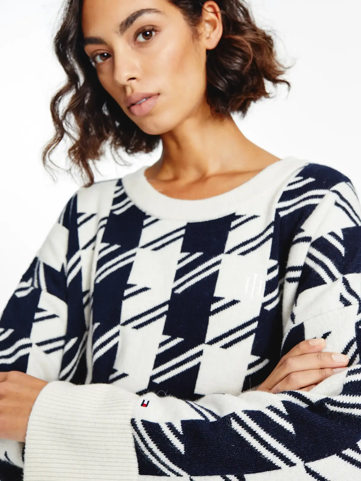 Tommy Hilfiger HOUNDSTOOTH RELAXED Kadın Bej Kazak
