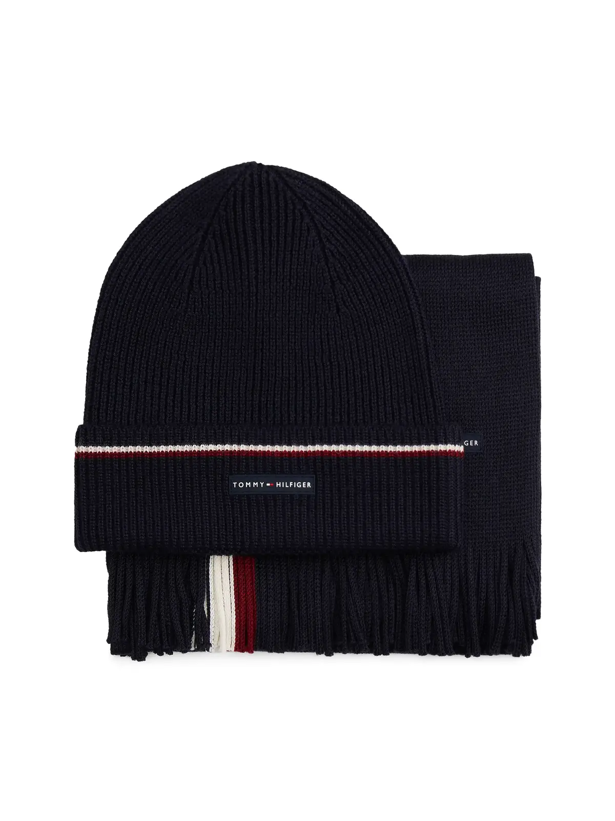 Tommy Hilfiger Rubberised Logo Beanie and Scarf Gift Set Lacivert Erkek Atkı Bere Seti