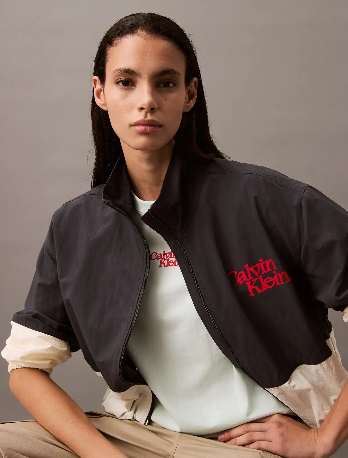 Calvin Klein SS FLOCKED LOGO CN T, VWD Mavi Kadın T-Shirt & Polo