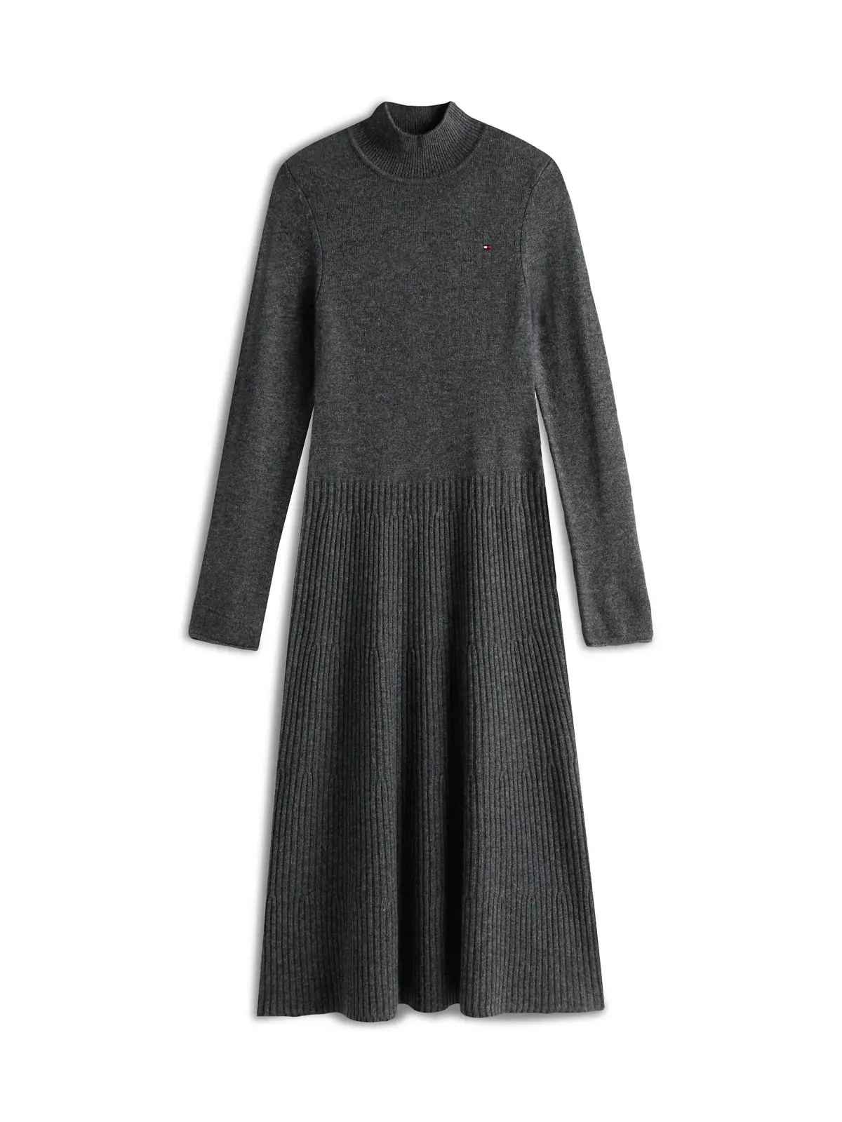 Tommy Hilfiger SOFT WOOL LS MOCK-NK, P4E Gri Kadın Elbise