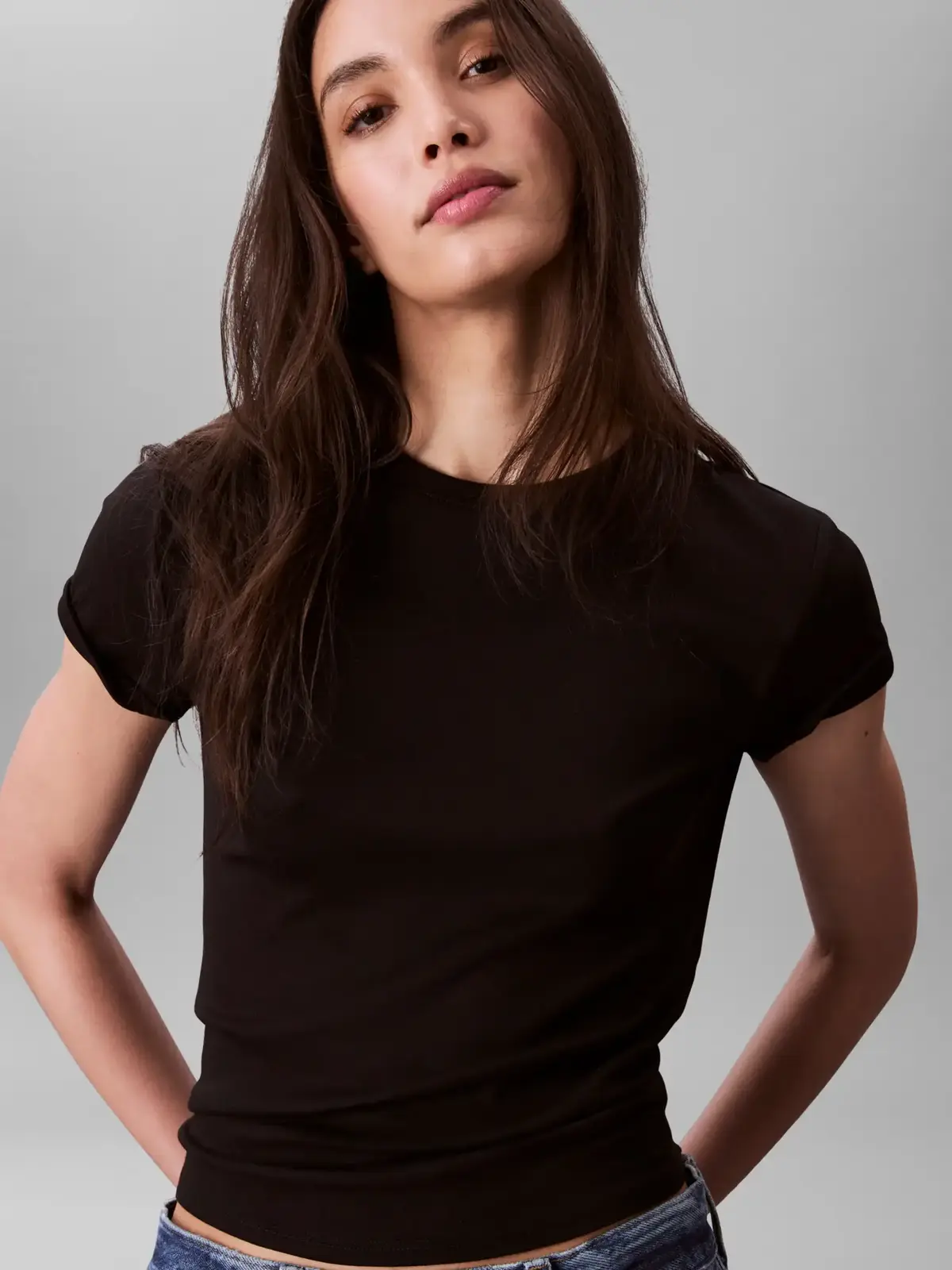 Calvin Klein SS SUPIMA CREWNECK, UB1 Siyah Kadın T-Shirt