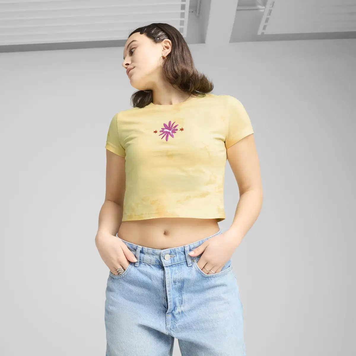 PUMA WARDROBE ESS Baby Tee Sarı Kadın Crop
