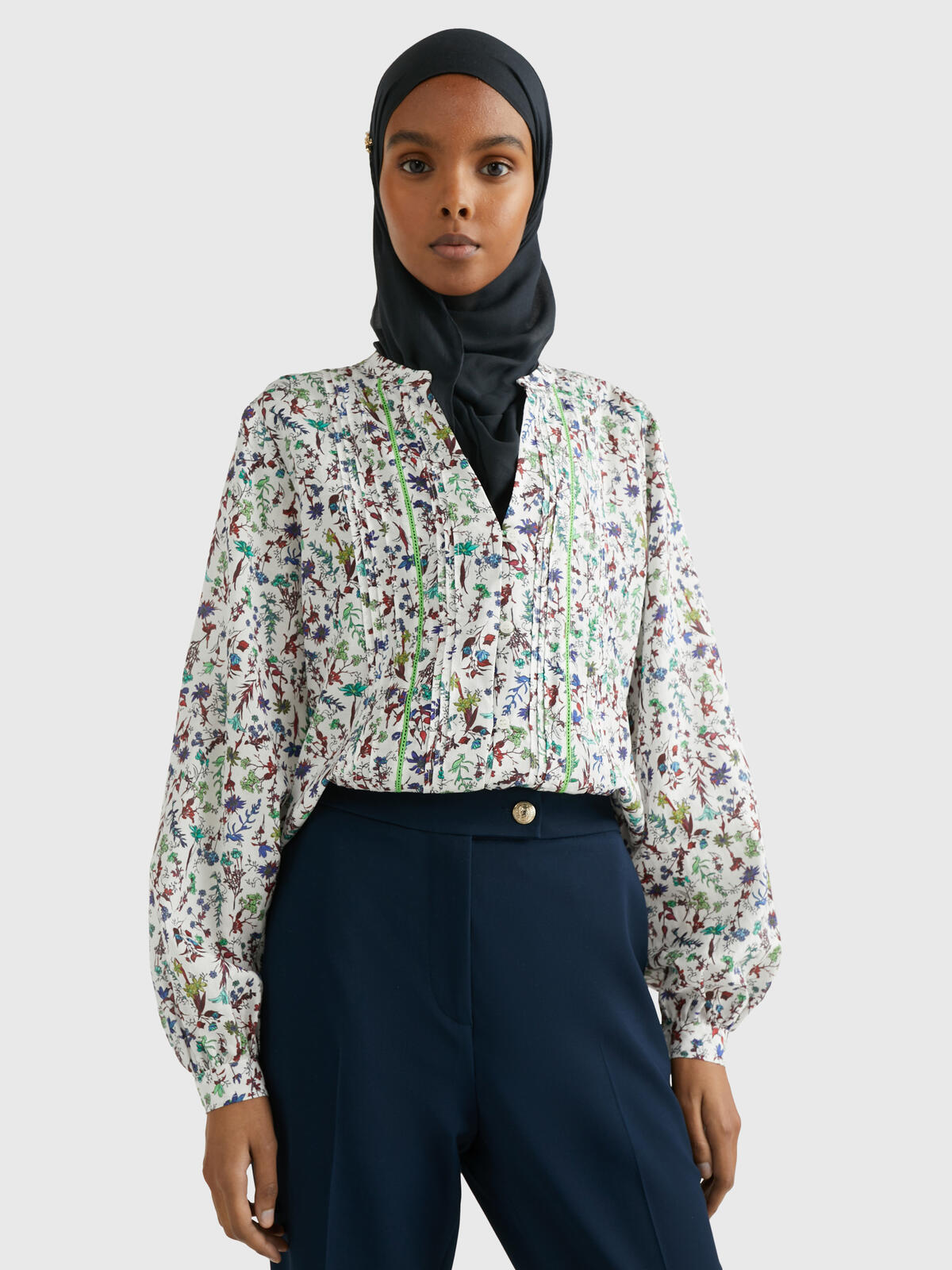 Tommy Hilfiger CO VOILE FLORAL V-NK Kadın Beyaz Gömlek