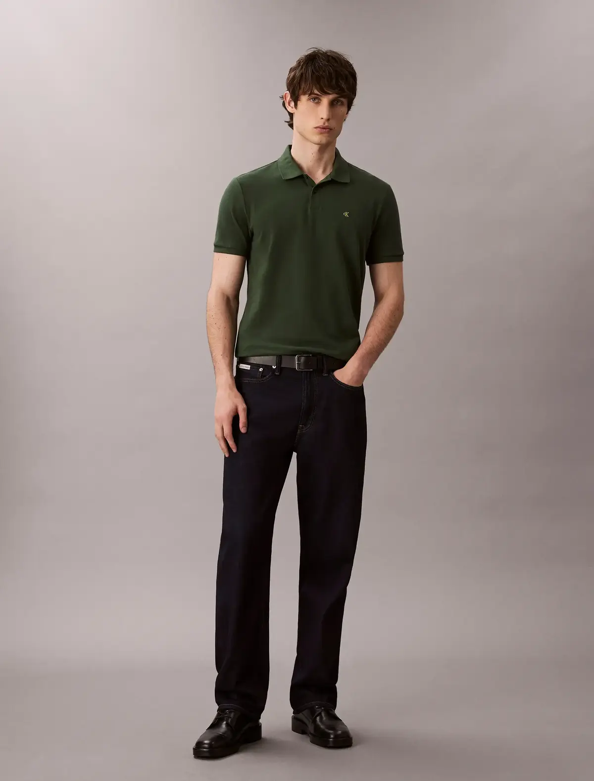Calvin Klein SS MONOGRAM PIQUE PO, LLG Yeşil Erkek Polo T-Shirt