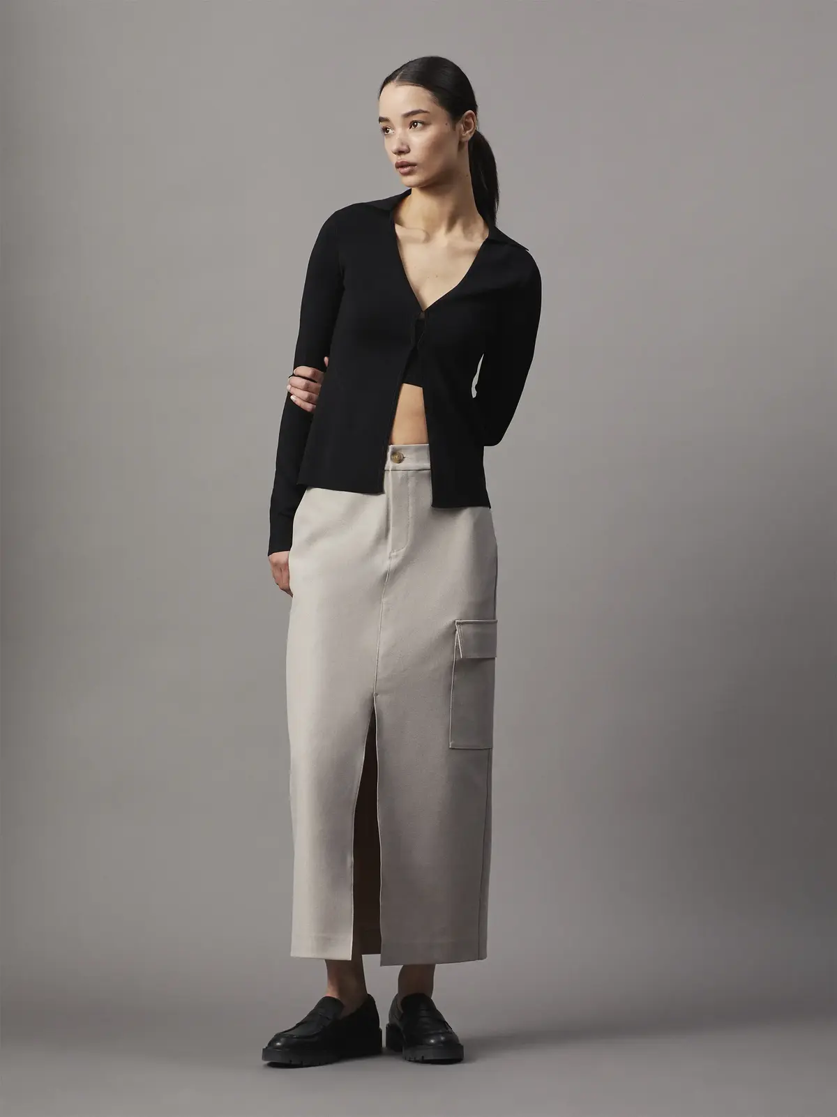 Calvin Klein RAYON SWEATER BRALET, BEH Siyah Kadın T-Shirt & Polo