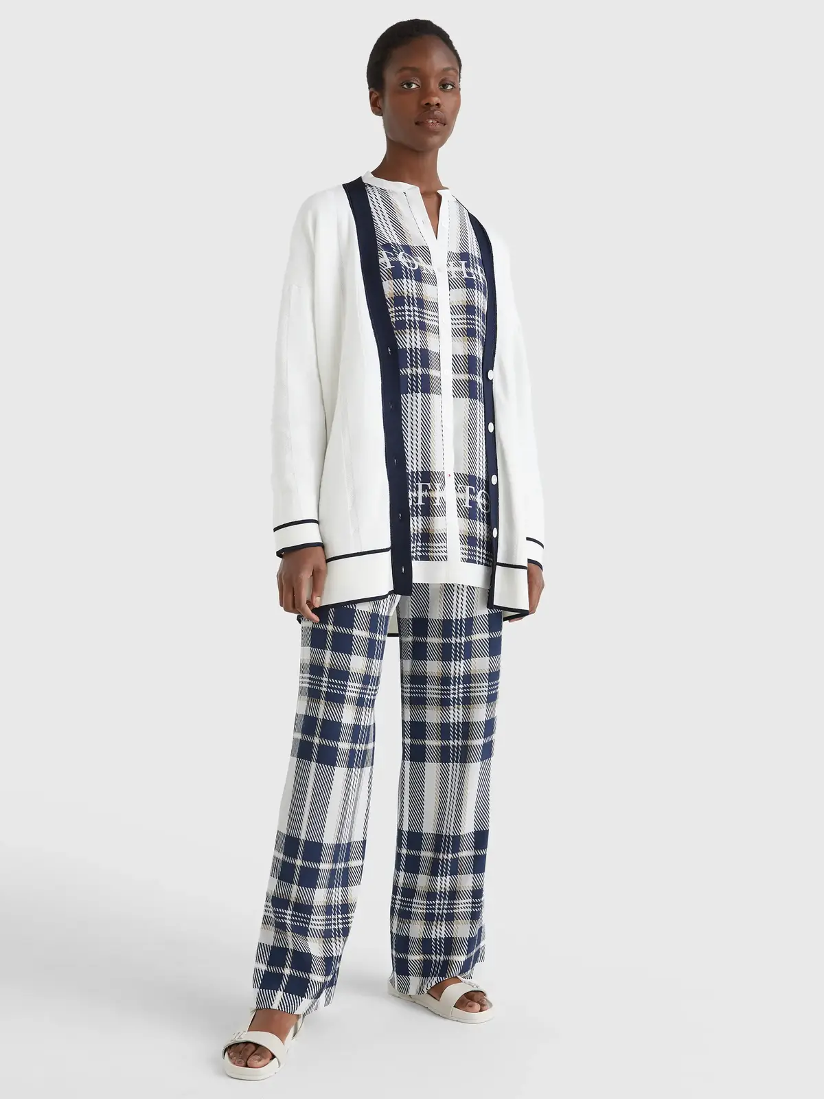 Tommy Hilfiger ICON CHECK CARDIGAN Kadın Krem Kazak