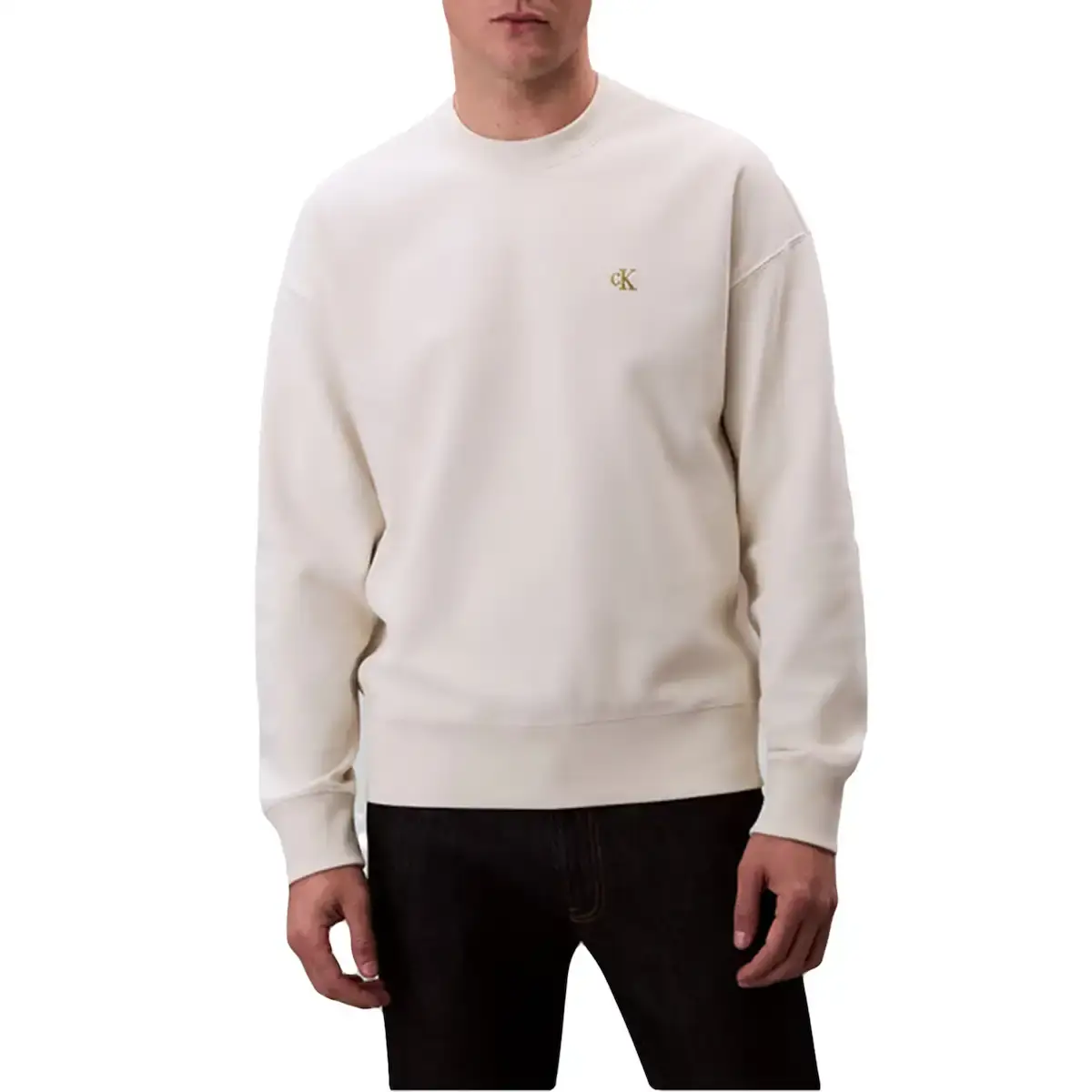 Calvin Klein PREMIUM TERRY MONOGRAM CN SWEATS Bej Erkek Sweatshirt