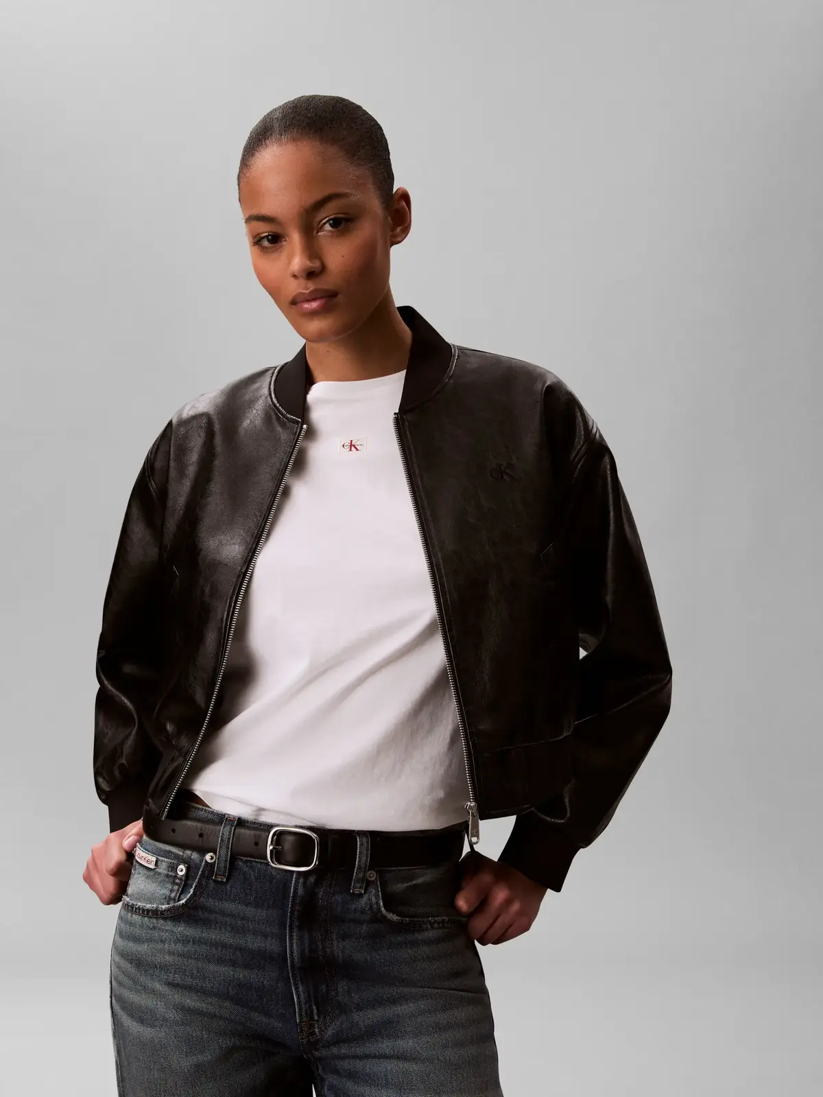 Calvin Klein SS WOVEN LABEL CLASS, YAF Beyaz Kadın T-Shirt