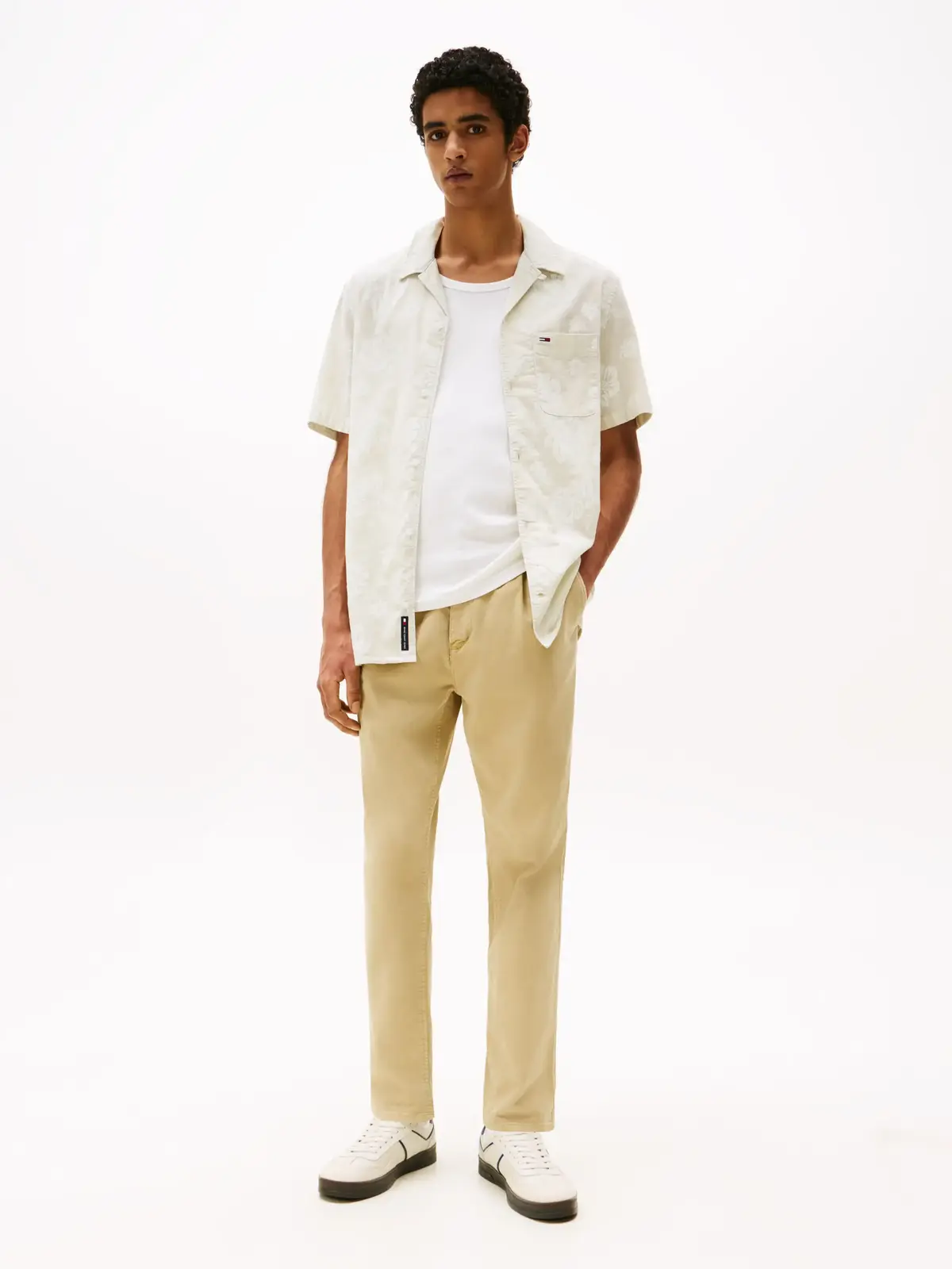 Tommy Hilfiger TJM REG SLUB AOP SS, ACG Krem Erkek Gömlek
