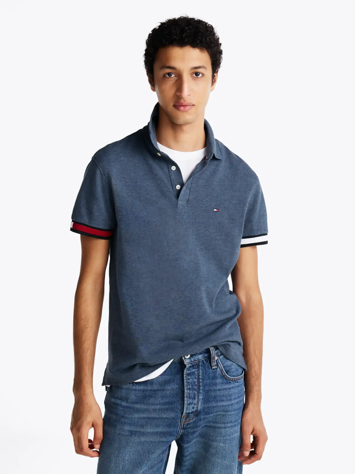 Tommy Hilfiger FLAG CUFF SLIM POLO, DV1 Mavi Erkek T-Shirt & Polo