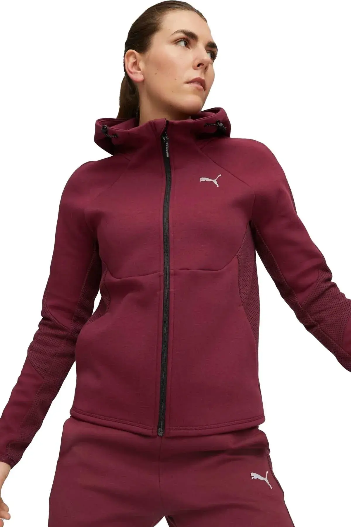 Puma EVOSTRIPE Full-Zip Hoodie Kırmızı Kadın Fermuarlı Hoodie