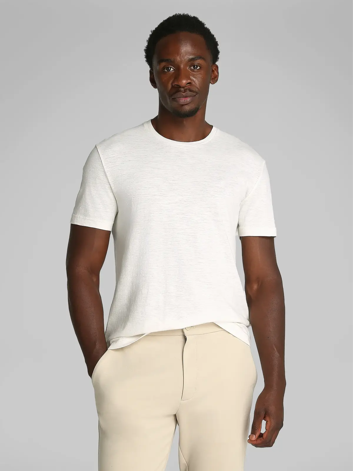 Calvin Klein LINEN COTTON T-SHIRT Beyaz Erkek Tişört